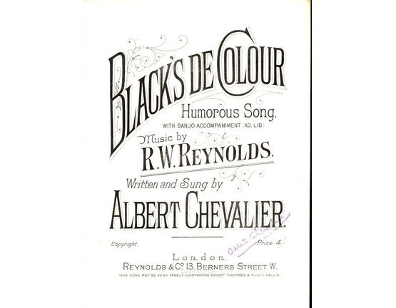 5783 | Black's de Colour, humorous song with banjo accompaniment (ad. lib)