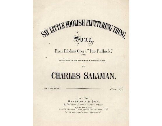 5798 | Say Little Foolish Fluttering Thing, from Dibdin's Opera "The Padlock" (1768)