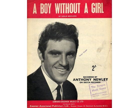 5842 | A boy without a girl - Recorded by Anthony Newley on Decca Records - For Piano and Voice with Guitar chord symbols