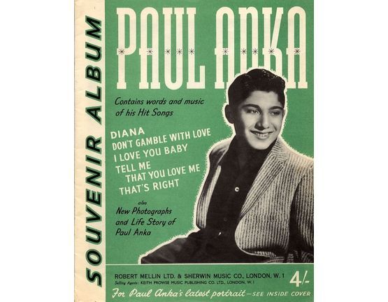 5855 | Paul Anka - Souvenir Album - Contains words and music of his hit songs also new photographs and life story