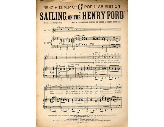 5930 | Sailing on the Henry Ford - For Piano and Voice - Herman Darewski 6d Popular edition No. 47
