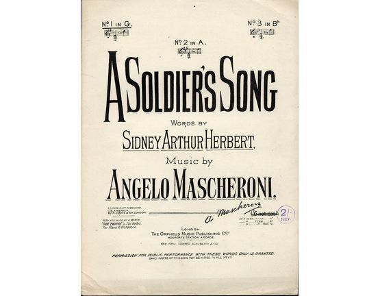 5944 | A Soldiers Song - Song - In the key of G major for low voice