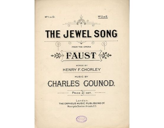 5944 | The Jewel Song - Song from the opera Faust - In the key of E Major for high voice