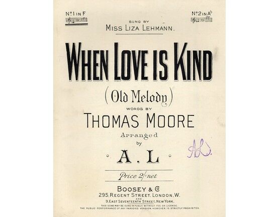 5971 | When Love Is Kind - Old Melody in the Key of F major for Low voice