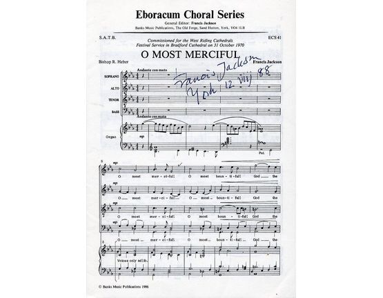 6024 | O Most Merciful - Choral for S.A.T.B and Organ - Comissioned for the West Riding Catherdrals Festival Service in Bradford Cathedral 31 October 1970