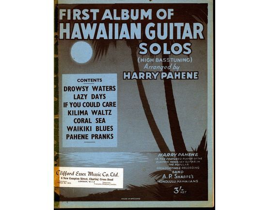 6030 | First Album of Hawaiin Guitar Solos (high bass tuning). Contains: Drowsy Waters, Lazy Days, If You Could Care, Kilima Waltz, Coral Sea, Waikiki Blues