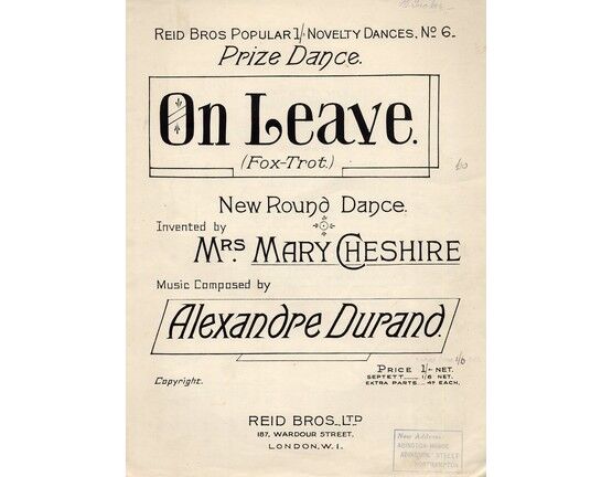 6074 | On Leave, Fox Trot for piano, New Round Dance invented by Mrs Mary Cheshire