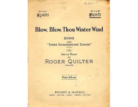 6105 | Blow Blow Thou Winter Wind - Song from "Three Shakespeare Songs" Op. 6, No. 3 - Key of E flat major for High Voice