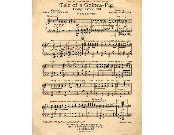 6125 | Tale of a Guinea Pig -  Song Fox Trot, Special Orchestral Piano Solo