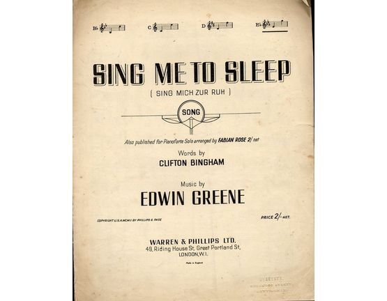 6255 | Sing Me to Sleep ( Sing Mich Zur Ruh )  - Song - In the key of E flat major for High Voice
