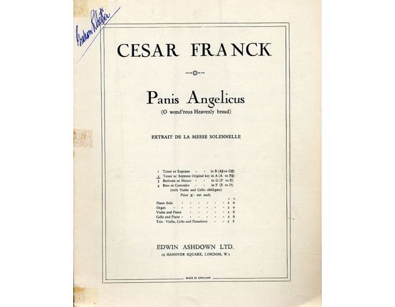 65 | Panis Angelicus  (O Wond'rous Heavenly Bread) - Extrait de la Messe Solennelle - Key of A major for Tenor or Soprano