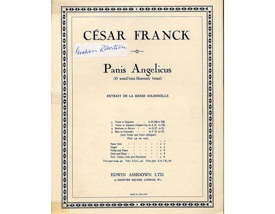 65 | Panis Angelicus  (O Wond'rous Heavenly Bread) - Extrait de la Messe Solennelle - For Tenor or Soprano - Key of B major