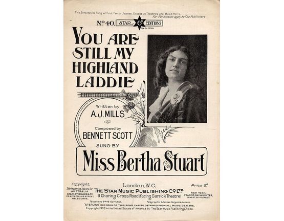 6544 | You are still my Highland Laddie - Sung by Miss Bertha Stuart - The Star Music Co. 6d edition No. 40 - For Piano and Voice