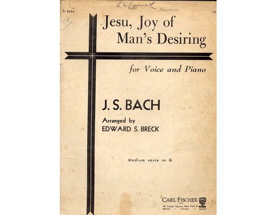 6555 | Jesu, Joy of Man's Desiring for voice and Piano in Medium key of G major