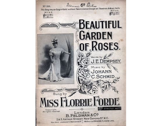 6630 | Beautiful Garden of Roses -  Song in the key of F major for Low voice - Featuring Miss Florrie Forde
