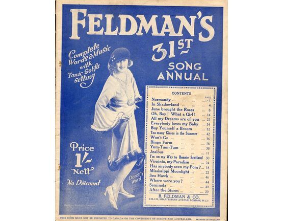 6630 | Feldman's 31st Song Annual - Complete Words and Music with Tonic Sol-Fa Setting