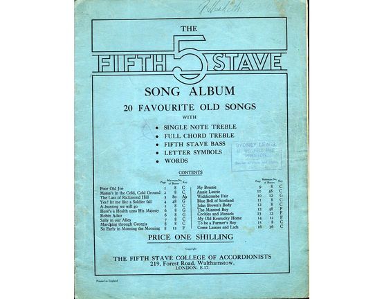 6635 | The Fifth Stave Song Album - 20 Favourite Old Songs - For Accordion