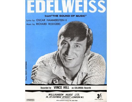 6690 | Edelweiss - From "The Sound of Music" - Recorded by Vince Hill on Columbia Records - For Piano and Voice with Chord symbols