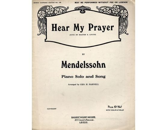 6776 | Hear My Prayer -  Piano Solo and Song with Violin & Cello Ad Lib.