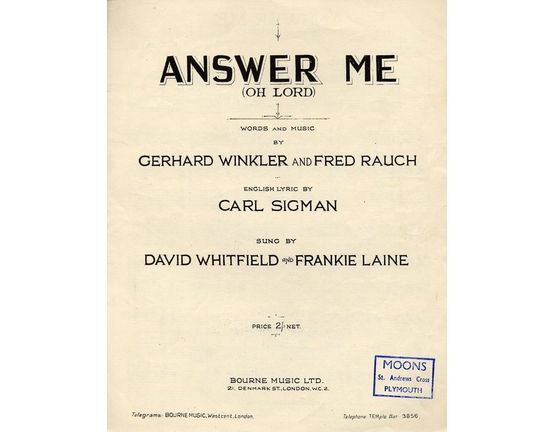 6815 | Answer Me (Oh Lord) - Song - as performed by David Whitfield and Frankie Laine
