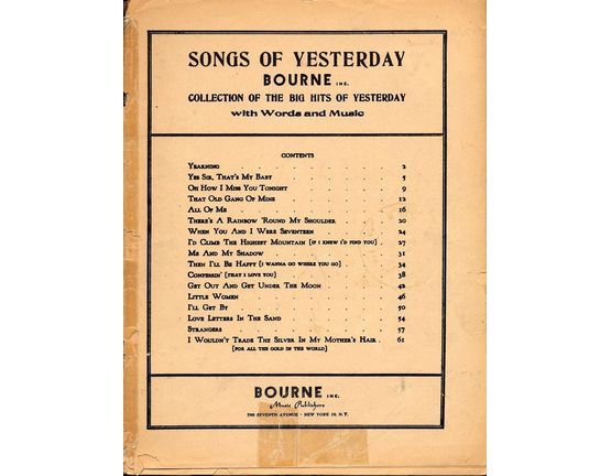 6815 | Songs of Yesterday - Bourne Inc. Collection of the Big Hits of Yesterday - With Words and Music