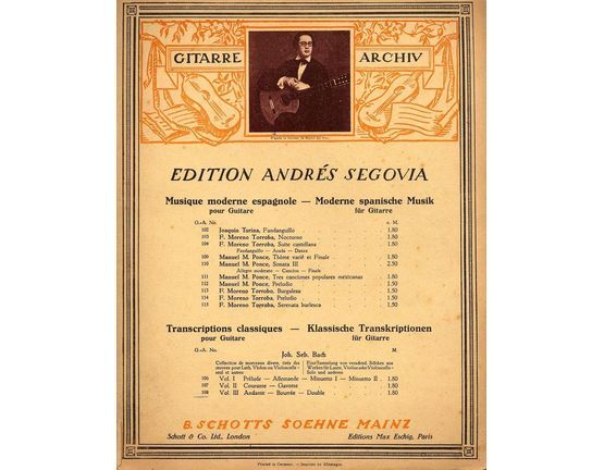 6847 | Andante, Bourree- Double- Guitar Archive Series No. 108, Vol III - Edition Andres Segovia