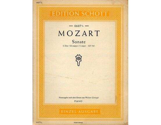6847 | Mozart - Sonata in C Major - Piano Solo - K.V. 545 - Edition Schott no. 0607 1/2