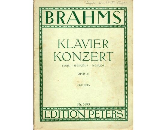 6868 | Brahms - Klavier Konzert in B flat Major (Scored for Two Pianos) - Op. 83 - Edition Peters No. 3895