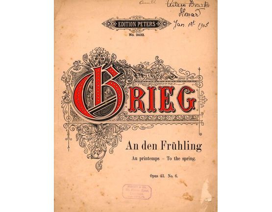 6868 | To the Spring (An den Fruhling) - Op. 43 - No. 6 - Edition Peters No. 2422