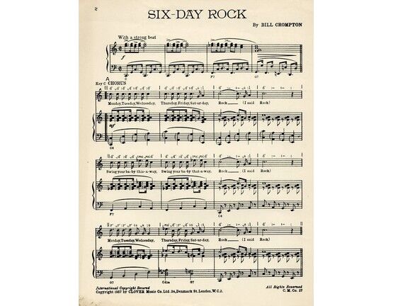 6920 | Six-Day Rock - Song - Piano and Voice - Professional Copy