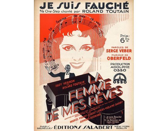 6944 | Je Suis Fauche! 6/8 one-step chante di film "La Femme de mes Reves" chante par Roland Toutain- For Piano and Voice with Ukulele chord symbols - French