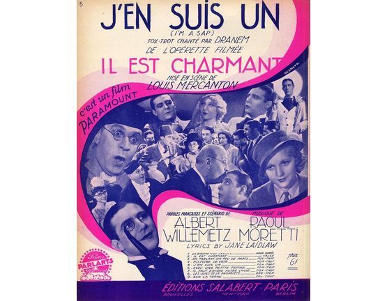 6944 | J'en Suis un (I'm a Sap) - Fox-trot Chante - For Piano and Voice with Ukulele chord symbols - Creation Dranem - French Edition