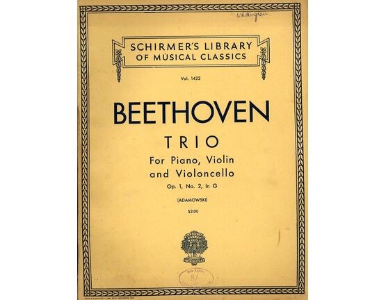 6953 | Beethoven - Trio in G Major - For Piano, Violin and Cello - Op. 1, No. 2 - Schirmer's Library of Musical Classics Vol. 1422