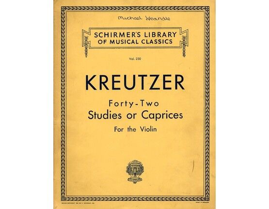 6953 | Kreutzer - 42 Studies or Caprices for the Violin - Schirmer's Library of Musical Classics Vol. 230