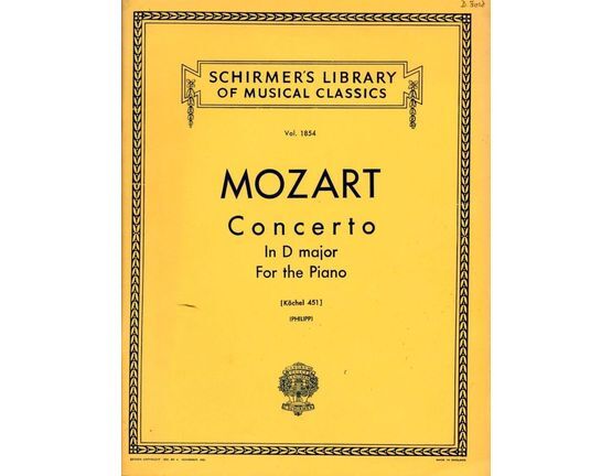 6953 | Mozart Concerto in D major for the Piano - Schirmers Library of Musical Classics Vol. 1854 - Kochel 451