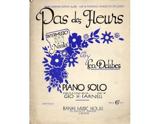 6989 | Pas Des Fleurs - Intermezzo from the Ballet "Naila" - Piano Solo with Violin and Cello ad lib.
