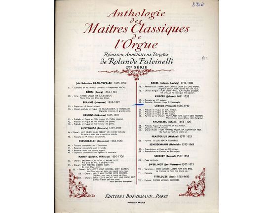 7188 | Preludio, Ricerar, Fuga and Passacaglia - Anthologie des Maitres Classiques de l'Orgue, No. 58