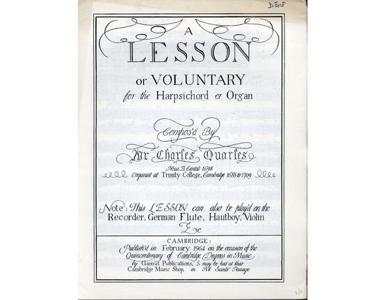 7217 | A Lesson or  Voluntary for the Harpsichord or Organ - published on the occasion of the quincentenary of Cambridge Degrees in Music