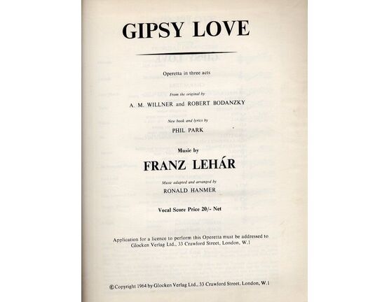 7226 | Gipsy Love - Operetta in Three Acts - Vocal Score