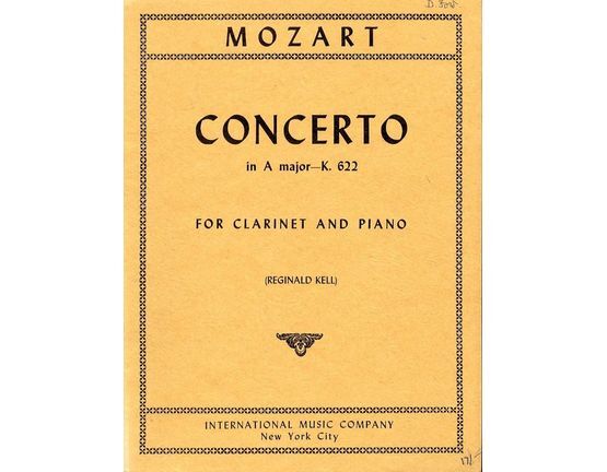 7237 | Concerto in A major - K. 622 - For Clarinet and Piano - Authentic Edition -  International Music Company edition No. 1878a