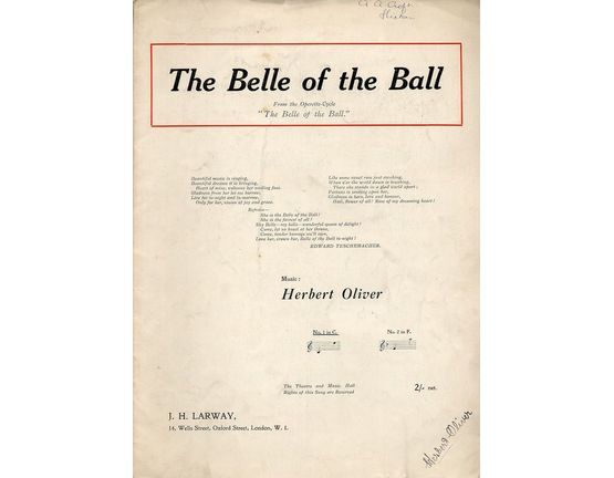 7248 | The Belle of the Ball - From the operatic cycle ''The Belle of the Ball'' - No.1 in C for Low Voice with Piano accompaniment