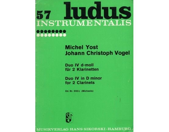 7280 | Ludus Instrumentalis 57 - Duo IV in in D Minor for 2 Clarinets - Ed. Nr. 550c - Michel Yost - Johann Chsritoph Vogel
