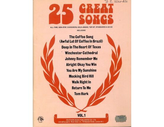 7299 | 25 Great Songs Vol I - All Time Non Stop Evergreen Gold Award Top Hit Standards A Go Go - for Piano and Voice