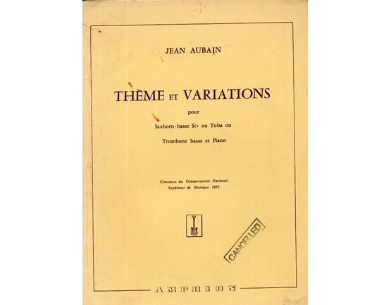 7460 | Aubain - Theme et Variations - Saxhorn Basse Si flat ou Tuba ou Trombone Basse et Piano