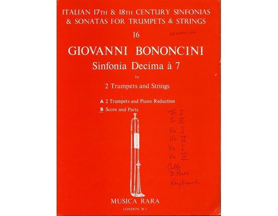 7461 | Bononcini - Sinfonia Decima a 7 - For 2 Trumpets, Strings and Continuo, with Violoncello Obbligato