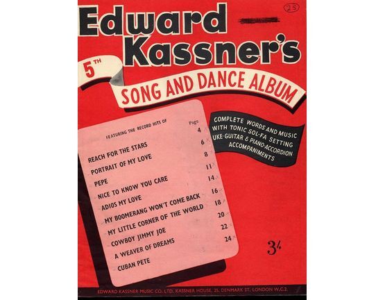 7632 | Edward Kassners 5th Song and Dance Album - Complete Words adn Music with Tonic Sol-Fa Setting, Ukulele, Guitar and Piano Accordion Accompaniments
