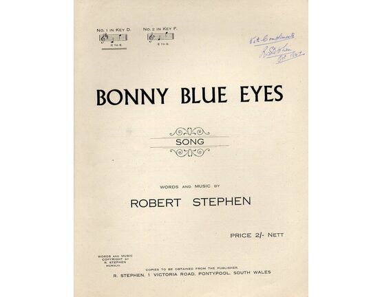 7741 | Bonny Blue Eyes - Song in The Key of D Major - For Low Voice - With Piano Accompaniment
