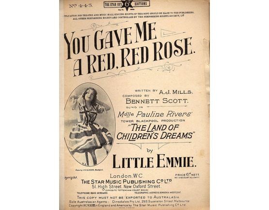 7790 | You Gave Me A Red, Red Rose - Sung in Mdlle Pauline Rivers' "The Land of Children's Dreams" by Little Emmie