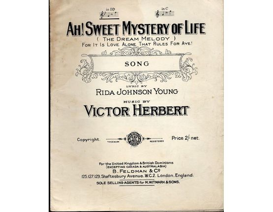 7791 | Ah Sweet Mystery of Life - (The Dream Melody)  In the Key of B flat major