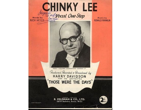 7791 | Chinky Lee - Vocal one step - featured, recorded and braodcast by Harry Davidson and his Orchestra in "Those were the Days" - For Piano and Voice